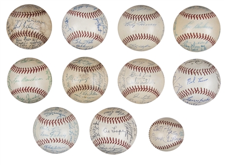 Lot of (11) 1940s-1950s Cleveland Indians Team Signed Baseballs Including 1948 World Series Champions Team Signed Baseball (JSA Auction Letter)